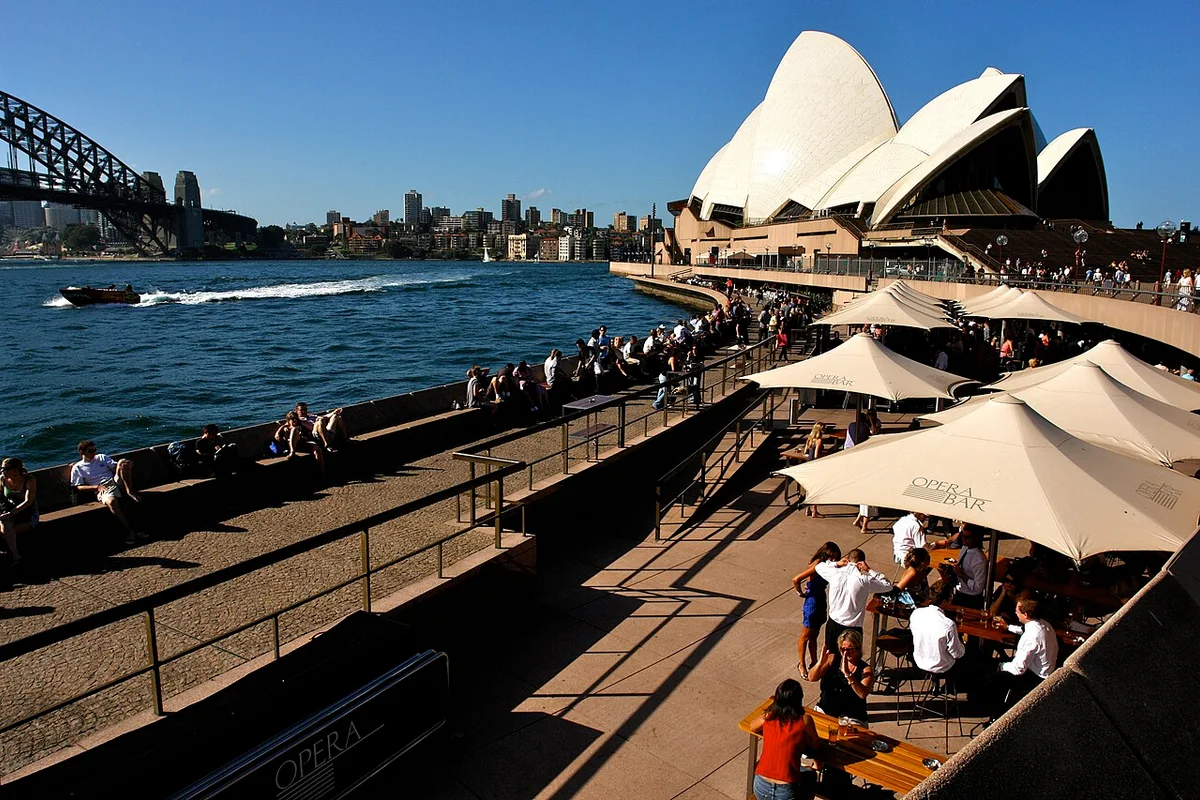 Opera Bar terrace beside Sydney Opera House and the harbour